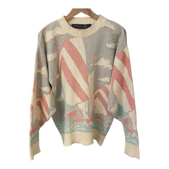 Vintage Crossings Women Nautical Sweater Size S 80s 90s Sailboat Knit Coastal - Picture 2 of 9